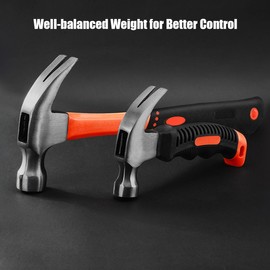 ZUZUAN 2 Piece Hammer Set,includes 1 Pack 8 OZ Mini Stubby Claw Hammer and 1 Pack 16 OZ Fiberglass General Purpose Claw Hammer,Soft Nonslip Handle & Heat Treated Head,Heavier for Higher Hardness