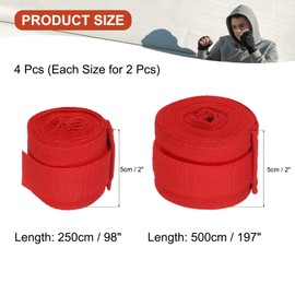 PATIKIL Boxing Hand Wraps, 98 Inch/197 Inch Length Elastic Boxing Wraps Cotton Fist Mitts Wrist Straps Protection for Muay Thai Martial Arts Kickboxing Bandages, Red