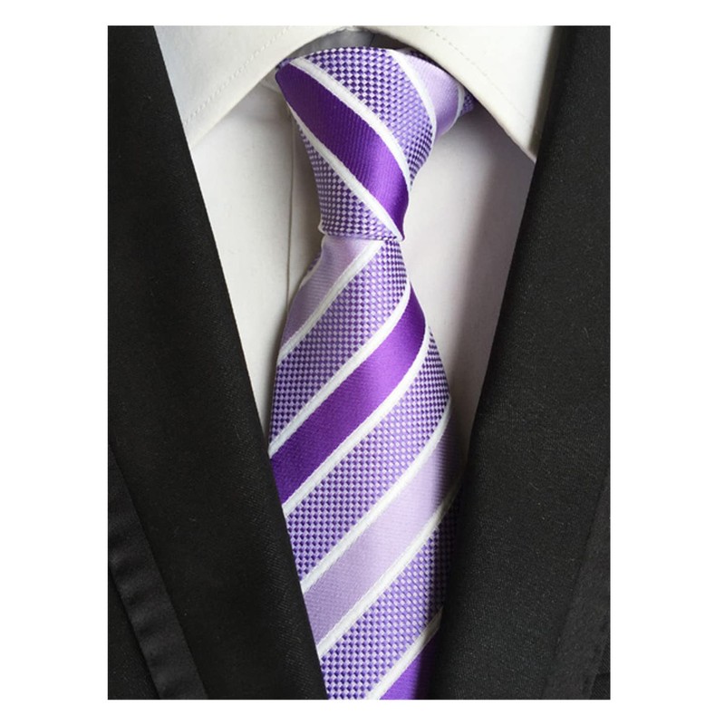 Ctskyte Men's Lavender Purple White Stripe Silk Tie Soft Spring