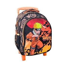 mybagstory - Boys Naruto Backpack – Orange – Black – Child – School – Kindergarten – Daycare – Primary – Boys School Bag – Adjustable Straps – Gift Idea – 30 cm – Trolley – Wheels, Black/Orange -