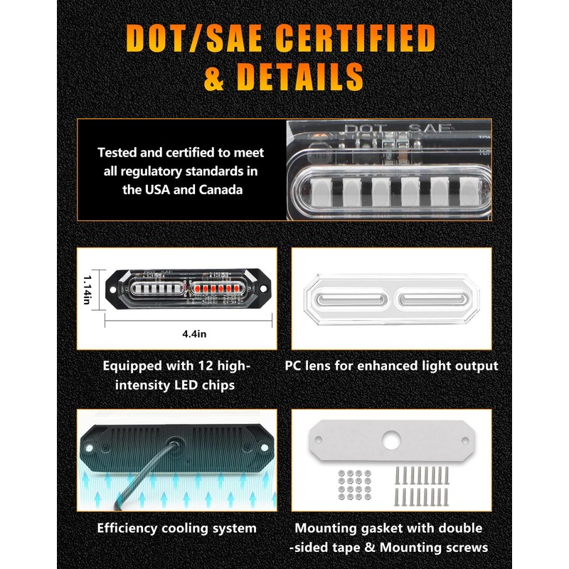 OFFKAT Upgraded 8 PCS 12 LED Sync Feature Emergency Strobe