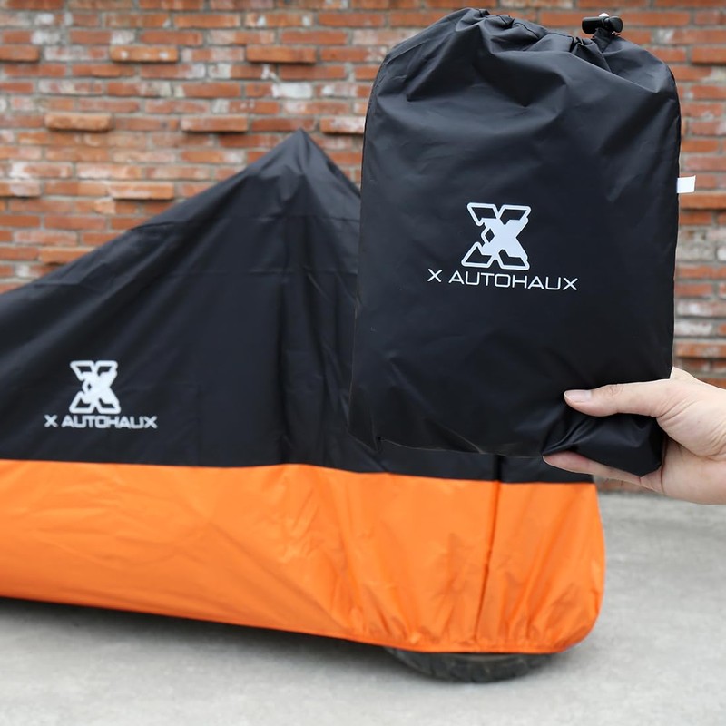 X AUTOHAUX L Black Orange Motorcycle Cover Waterproof Dust UV