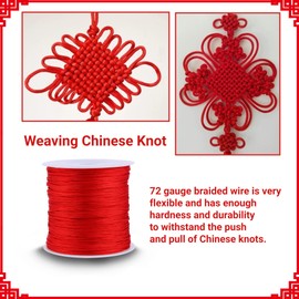 QANYEGN 0.8mm Red Nylon Cord, Red Satin String, Chinese Knot Cord Braided String for Bracelet, Jewelry, Trim Cord, Necklace, Chinese Knot Craft(100M)