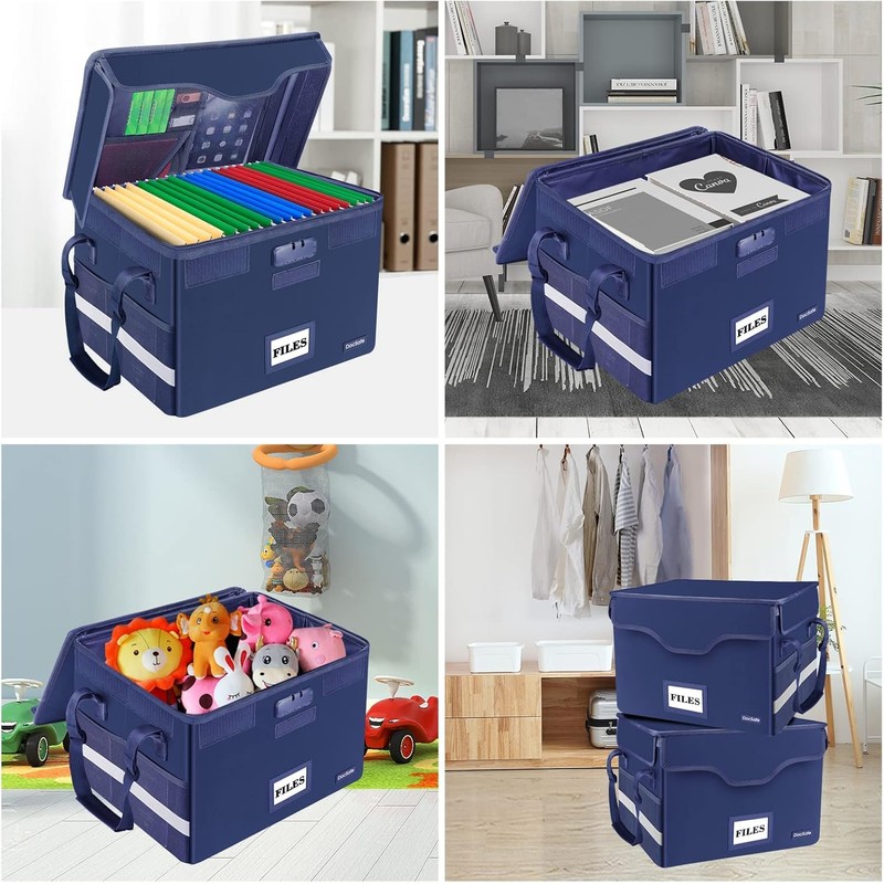 DocSafe Fireproof Document Box with Lock,File Storage Organizer with Pockets,Collapsible