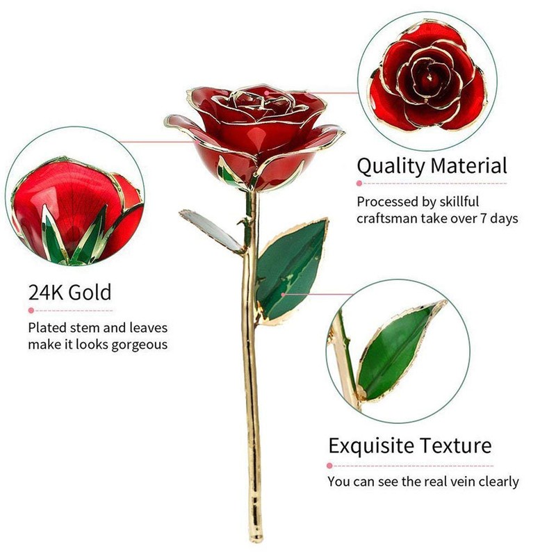 Love Forever Long Stem 24k Gold Foil Trim Red Rose