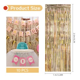Pack of 10 Champagne Gold Tinsel Curtains, 1 x 2.5 m Tinsel Curtain, Foils, Fringe, Metallic Tinsel Curtain for Birthday, Party Decoration, Engagement, Wedding, Christmas, New Year Decoration