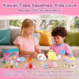 24Pack Taba Squishy Toys kit - Squishy Fidget Toys Party Favors for Kids 8-12-Kawaii Squishies Squeeze Toys for Girls 8-10,6 7 8 9 10 11 12 Year Old Girl Birthday Gifts Fidgets for Kids Classroom