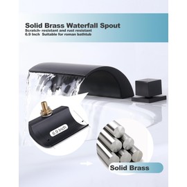 ALEASHA Waterfall Bathtub Faucet - 2 Handle Roman Style, Matte Black, Brass 3-Hole Deck Mount With No Diverter