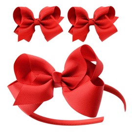 2 Pieces Bow Hairpins and 1 Piece Bow Headband, Kids Hair Accessories, Bow Hair Accessories, Red Hair Accessories for Girls, Clothing Accessories