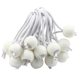 Waziaqoc 50 Pcs Ball Bungee Cords 4 Inch, Tarp Ball Bungee Ties Heavy Duty Canopy Tie Downs for Camping, Cargo, Projector Screen, Tent Poles with UV Resistant (White)