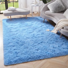 Amearea Shag Fluffy Area Rug for Bedroom Girls Living Room, Extra Soft and Fuzzy Shaggy Rugs, Non Slip, Solid Color Carpet Mat for Boys Nursery Home, Cobalt Blue 5.3x7.5 Feet