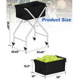Ardier Tennis Ball Hopper Cart Holds 175 Tennis Balls or 140 Pickleballs, Portable Pickleball Collector Caddy with Wheels,Foldable Baseball Basket Holder for Court Training & Coaching, White