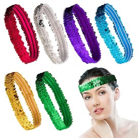 [Getrays] 6 Pcs Glitter Headbands, Elastic Sequin Sports Headbands Dance Hairband Shiny Headdress Fashion Headbands for Stage Disco Carnival Party Masquerade Photography, 6
