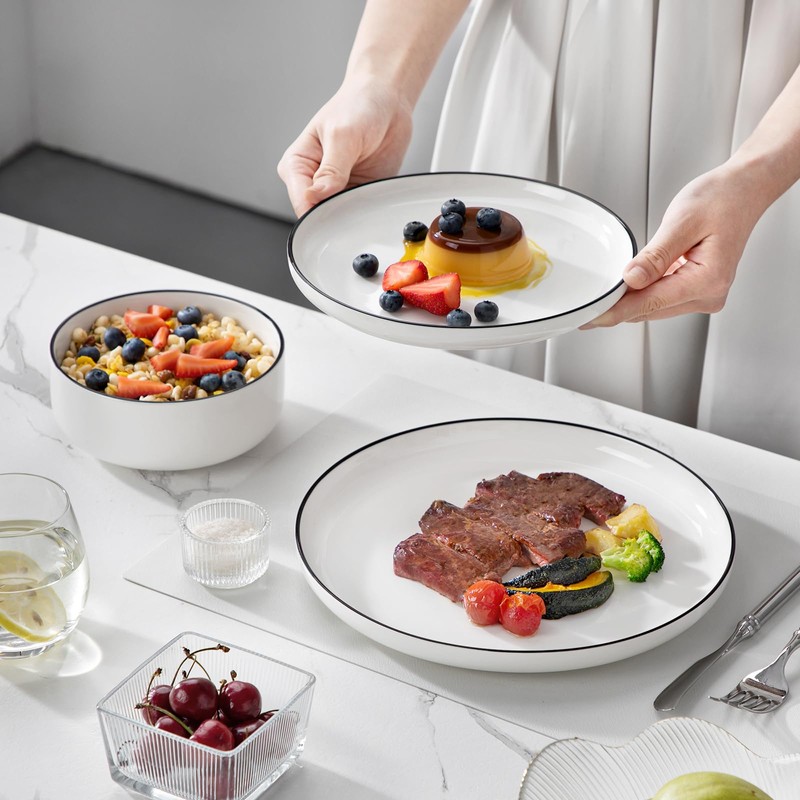 MALACASA Plates and Bowls Sets, 12 Pieces Modern Porcelain Dinnerware