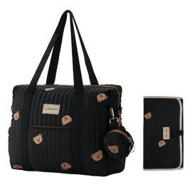 Large Diaper Bag Tote, Maternity Hospital Travel diaper tote, Multifunction baby bag, Baby Nappy Bags, Messenger bag (Medium - Black Bears)