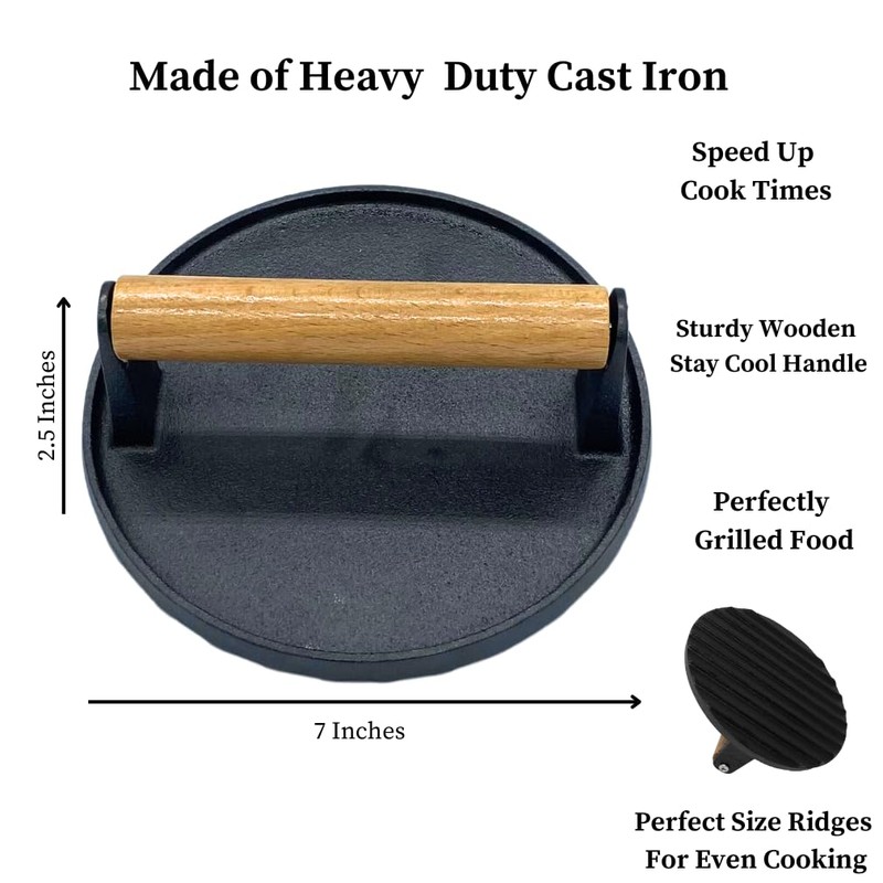 Evelots Cast Iron Burger Press - Heavy Duty Pre-Seasoned Burger