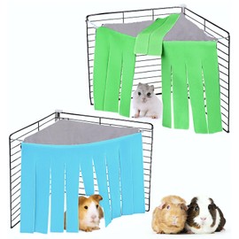 2 Pcs Guinea Pig Hideout, Convenient Guinea Pig Cage Accessories with 6pcs hooks Cute Small Animal Hideout with Reversible Sides for Ferrets Chinchillas (Blue Green)