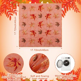 Breling 4 Pcs Fall Leaves Embroidery Tulle Napkins Thanksgiving Maple Leaf Napkins Cloth 17"x17" Terracotta Gauze Cheesecloth Dinner Decoration for Autumn Harvest Party Farmhouse Home Table Decor
