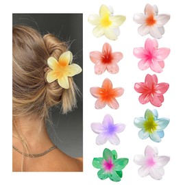 Pinzas para el Cabello con Flores, 10 Pinzas Grandes para Cabello Grueso y Fino, Pinzas de Plumeria para Mujer, Antideslizantes, Pinzas para el Cabello con Flores Hawaianas, Linda