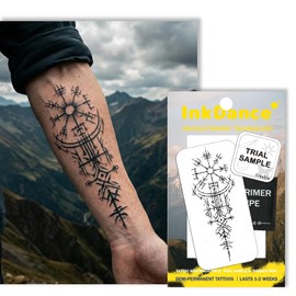 Tatuajes Semipermanentes, Vegvísir Brújula Vikinga Nórdica, Tatuajes Temporales Larga Duración, Tinta Vegetal Resistente Agua, Duran 1-2 Semanas, Se Revela en 24h, D193