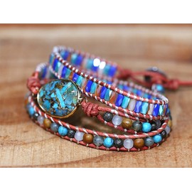 ZOSOJONA Women Wrap Bracelets Boho Natural Stone Jasper Turquoises Strand Bracelet Jewelry Collection (Turquoise)