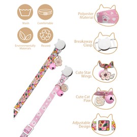 GoldTiger Pink Cat Collar with Bell, Breakaway Cat Collar with Charms-Adjustable Pet Accessory for Small to Medium Cats-2PC(7.87-11.81 inches)