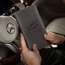 Polare Vintage Full Grain Leather Car Registration and Insurance Card Holder, Vehicle Glove Box Organizer Car Essentials RFID Wallet Case for Driver License, Cards & Documents