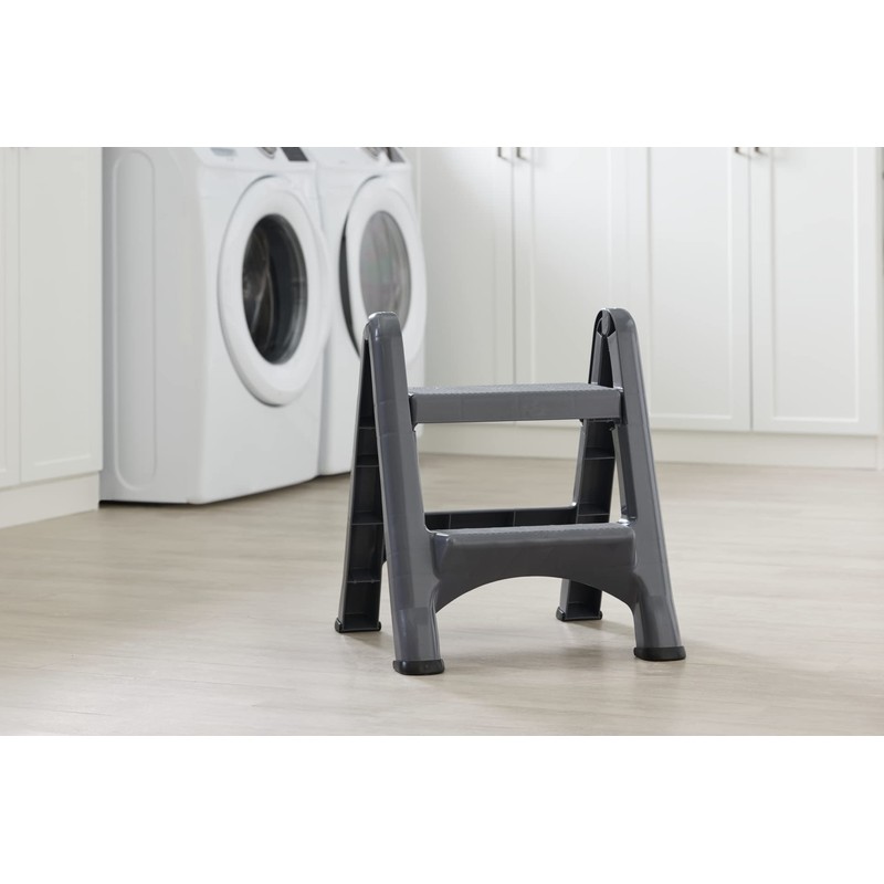 Rubbermaid Two-Step Folding Foot Stool 14-Inch High Gray 300-Pound Capacity