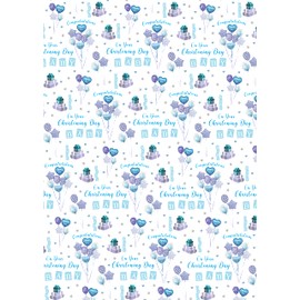 2 Sheets Congratulations On Your Christening Day Boy Balloons Design Wrapping Paper Gift Wrap Blue and White (PA)
