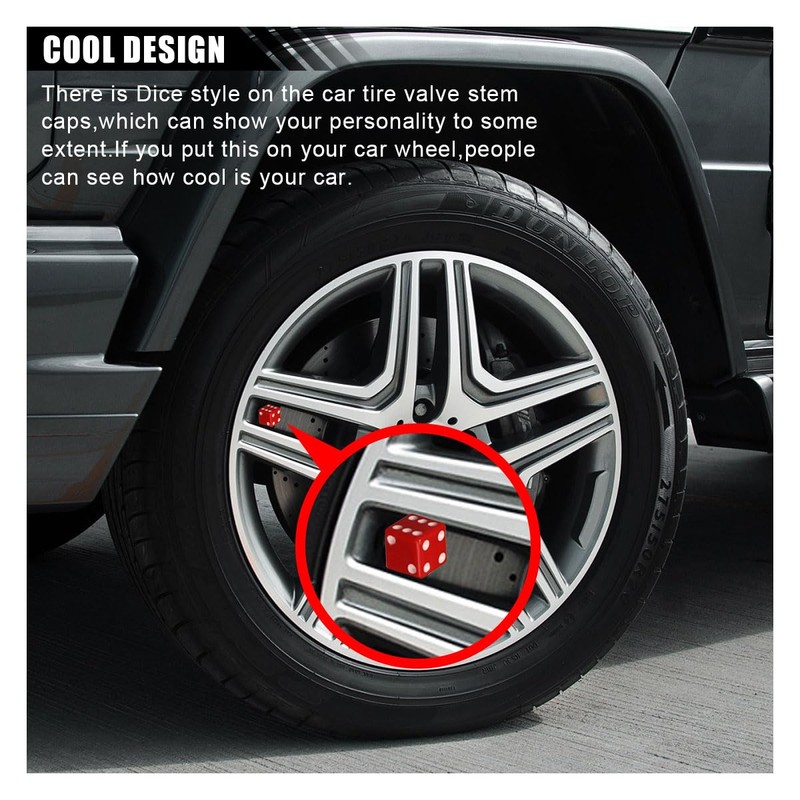 4PCS Dice Tire Valve Stem Caps, Universal Tire Valve Stem