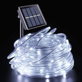 YEGUO Solar Rope Lights Outdoor Waterproof, 72ft 200 LED Solar String Lights for Outside, Clear PVC Tube White Solar Lights