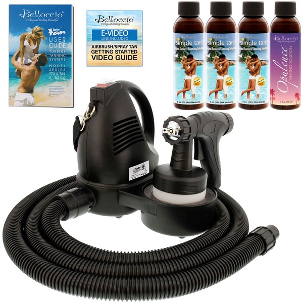 Belloccio Premium T75 Sunless HVLP Turbine Spray Tanning System with Simple Tan 4 Solution Variety Pack and Video Link