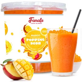 Fanale Mango Popping Boba Pearls, Vegan, Non GMO, Gluten Free, Fat Free, Perfect for Bubble Tea, Smoothies, Ice Cream, Desserts, and Beverages.