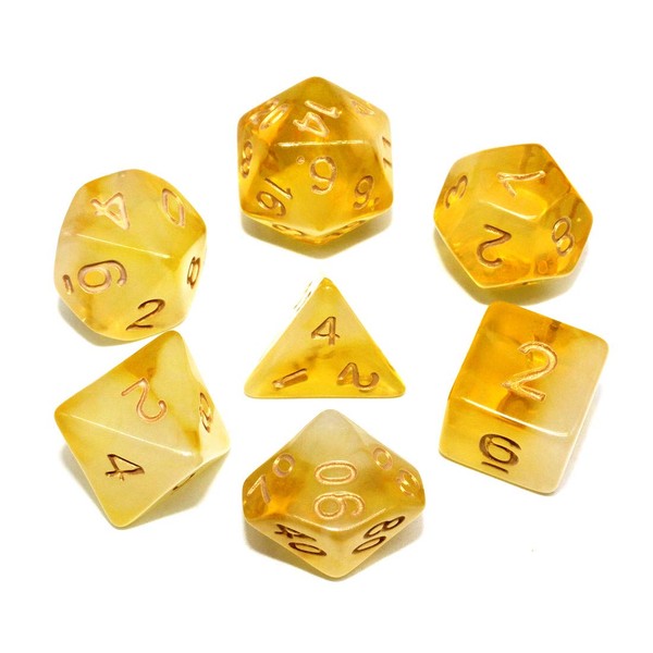 DND Dice Set Yellow & Milky RPG Polyhedral Dice Fit Dungeons and Dragons(D&D) Pathfinder MTG Tabletop Role Playing Game Translucent 7-Die Dice Set