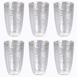 eMKay® Pack of 6 Reusable Dimple Plastic Tumblers (650ml) Clear Shatterproof Beakers for Water, Juice & Soft Drinks, Stackable Glasses, Durable PS Plastic – Ideal for Outdoor Use, Picnics, Camping etc
