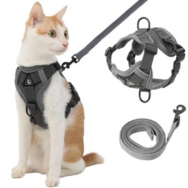 Kodervo Cat Harness and Leash, Reflective Cat Harness Escape Proof for Walking, Adjustable Kitten Harness and Leash Set, 4 Buckles Easy Control Breathable Cat Vest Harness for All Types of Cats