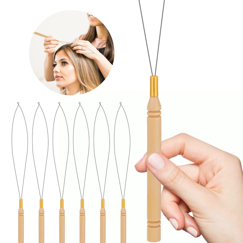 6 Pack Hair Extension Beader Hair Extension Loop Needle Threader