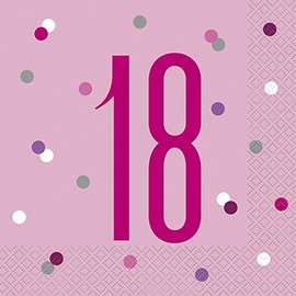 Dazzling 18th Glitz Pink & Silver Luncheon Napkins (16cm) - Soft & Chic Sparkling Design - Perfect for Celebrations & Events - 16ct