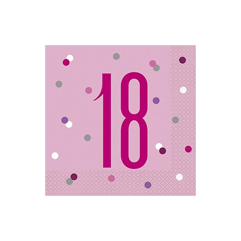 Dazzling 18th Glitz Pink & Silver Luncheon Napkins (16cm) -