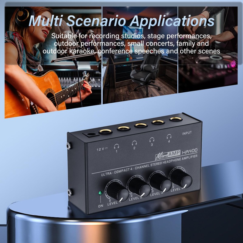 SinLoon HA400 4-Channel Stereo Headphone Amplifier, Metal Mini Audio Splitter