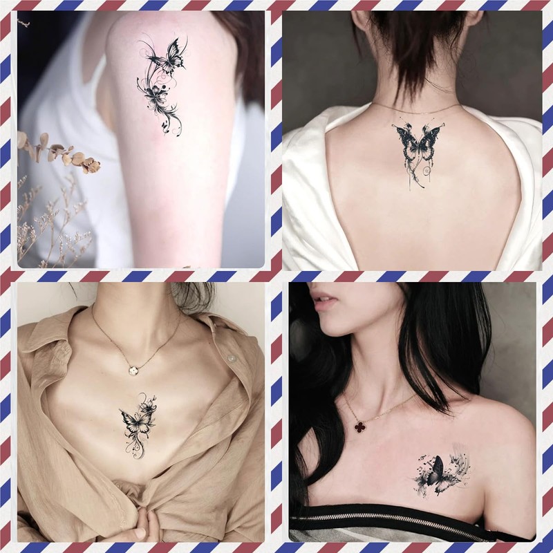 Tattoo Stickers, Butterfly, Black, Body Seal, Tattoo Stickers, Disappearing in