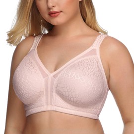 DotVol Women's Full Coverage Minimizer Bra Non-Padded Floral Lace Wirefree Soft Cup Plus Size(38B,Pink)