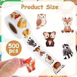 500 PCS Cute Animal Stickers Sticky Rolls, Round Reward Stickers, Small Space Stickers Office Supplies Incentives Roll Sticker Animal Party Favor Stickers(Forest Animal)