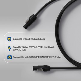 Seetronic SAC3FX AC Waterproof Power Connector Lockable 3-Core for Stage Lights, Sound Consoles, LED Panels, and Amplifiers (Black, IP65, 10PC)