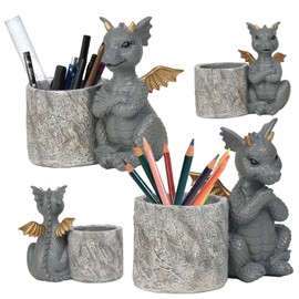 Guichifun Dragon Pen Holders Home Décor - Set of 2 Dragon Decor Figurines Pen Holder for Desk Cute Fashion Desk Organizers and Accessories Office Idea Gift for Women and Kids 5 x 3 x 4.5 Inch