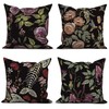 Black Gothic Floral Throw Pillow Covers, Purples Flower Dark Decorative
