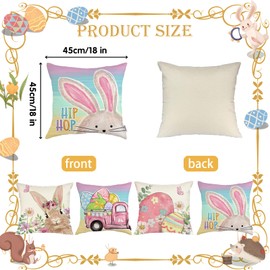 Rabbit Easter Cushion Covers, Set of 2, Rabbit Cushion Covers, 45 x 45 cm, Rabbit Easter Cushion Covers, Easter Cushion Cover for Easter, Decorative Cushion Cover Couch for Sofa, Bedroom, Living Room