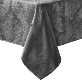 Newbridge Barcelona Luxury Damask Fabric Tablecloth, 100% Polyester, No Iron, Soil Resistant Dining Room, Party Banquet and Holiday Tablecloth, 60 Inch x 84 Inch Oblong/Rectangle, Gray