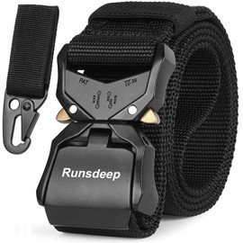 RunsDeep 2528 Tactical Belt, Survival Game Belt, One-Touch Belt, Cobra Buckle, Survival Game, Equipment, Gun Belt, Military Belt, For Work, Outdoors, DIY, Black