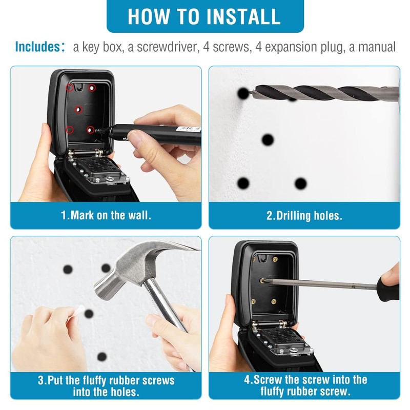 BKNOOU Key Lock Box Wall Mount with Code, Key Lock
